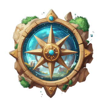 Fantasy compass with celestial design and astral landscape scene png