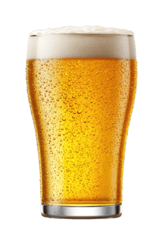 Chilled glass of refreshing beer with frothy head png
