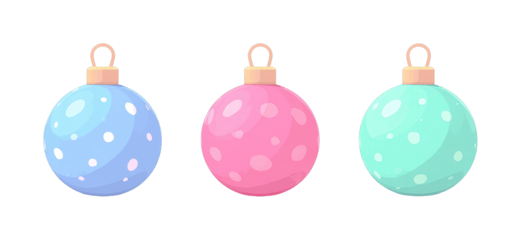 Colorful dotted christmas ornaments in blue pink and green png