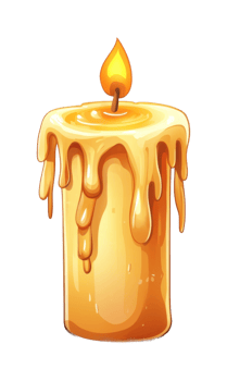 Glowing candle with dripping wax and bright flame png