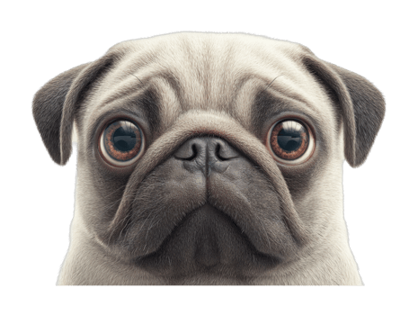 Close-up portrait of a cute pug with big eyes and wrinkled face png