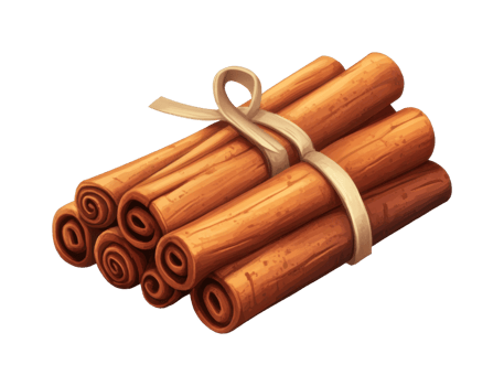 Bundle of cinnamon sticks tied with ribbon png