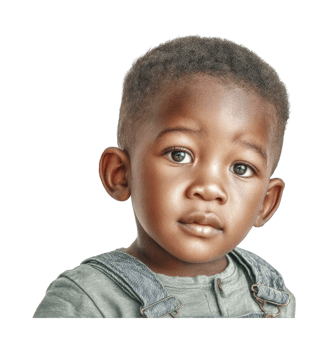 Young african child with brown eyes in green shirt and overalls png