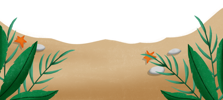 A cartoon illustration of a beach with plants and rocks png