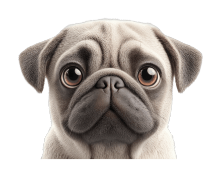 Close-up portrait of adorable pug dog with expressive eyes png