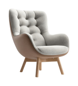 Modern upholstered armchair with wooden legs and tufted design png