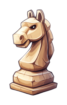 Wooden chess knight piece design with intricate carvings png