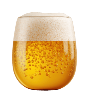 Close-up of a glass of refreshing beer with foamy head and bubbles png