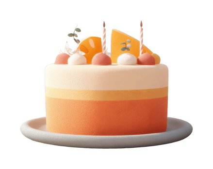 Vibrant layered cake with fruit toppings and candles on a plate png