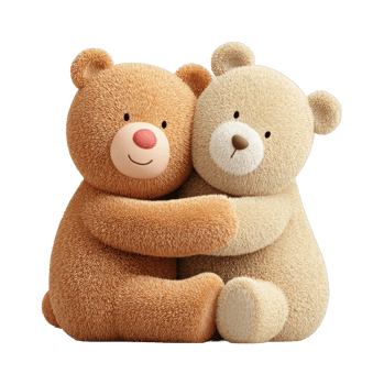 Adorable teddy bears hugging together with friendly smiles png