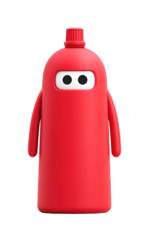 Red bottle-shaped robot with eyes and arms png
