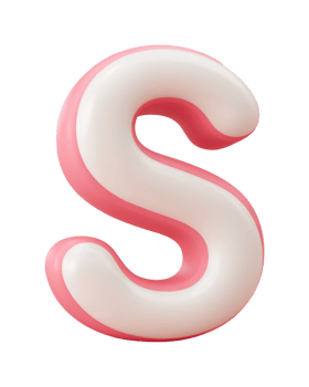 3d pink and white bubble letter s on black background png