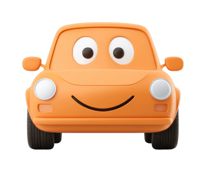 Smiling cartoon orange car with big eyes and friendly expression png