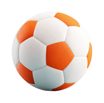 Close-up of orange and white soccer ball with textured panels png