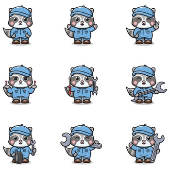 Illustration of Raccoon Mechanic Cartoon Character. vector
