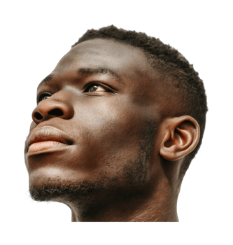 Portrait of young african male gazing upward with hope and determination png