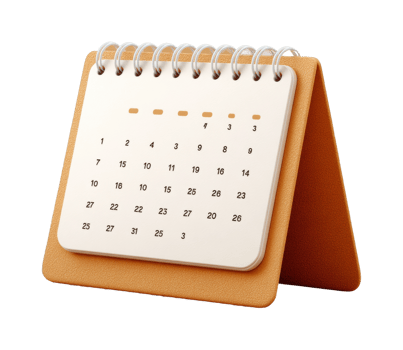 Desktop spiral-bound calendar with leather stand on black background png