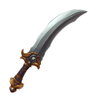 Fantasy curved sword with ornate gold and silver design png