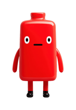 Red cartoon figurine with quirky expression and simple design png