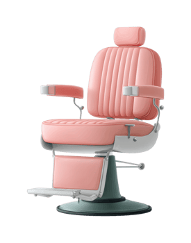 Retro pink barber chair with cushioned seat and armrests png