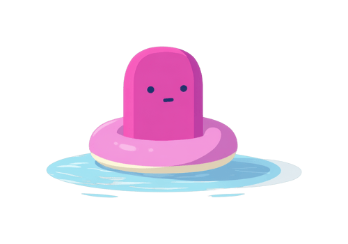 Cartoon character with pink inflatable ring floating on water png