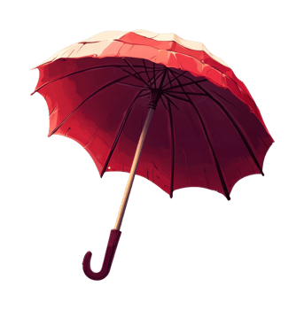 Red and white umbrella with curved handle png