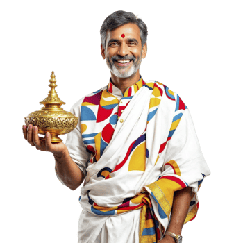 A man in traditional indian clothing holding a golden object png