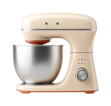 Vintage beige stand mixer with stainless steel bowl png