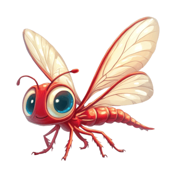 Colorful cartoon insect with large eyes and wings png