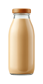 Glass bottle of creamy milkshake with wooden cap png