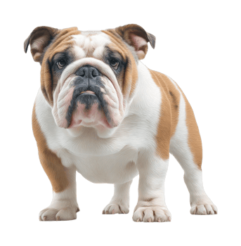 Charming english bulldog in standstill pose with wrinkled expression png