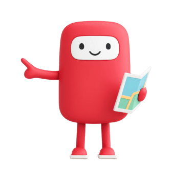 Cute red robot with map pointing to direction png