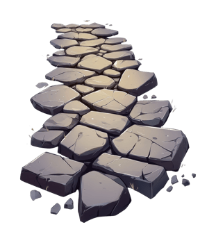 Stone pathway of broken rocks creating a rough textured surface png