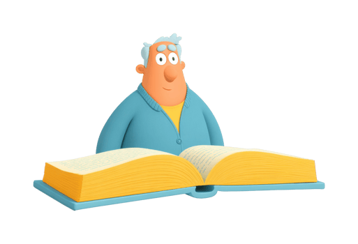 Elderly caucasian male reading an open book png