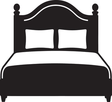 Black and white silhouette of a double bed with pillows vector