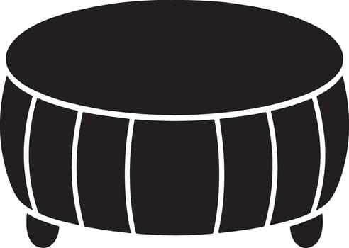 A simple black silhouette of a round wooden coffee table with short legs vector