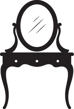 Elegant black silhouette of a vintage vanity table with oval mirror vector