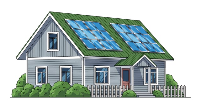 A cartoon house with solar panels on the roof vector