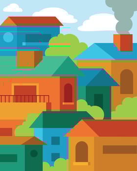 Colorful abstract houses in a neighborhood vector
