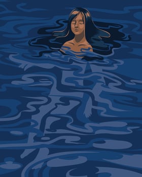 Woman peacefully floating in water vector