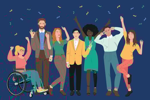 Diverse group celebrating with cheerful expressions vector