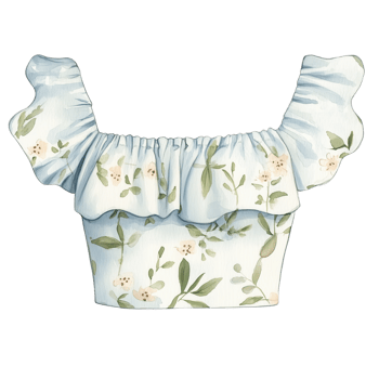 Floral ruffle crop top in light blue fabric with delicate design suitable for summer fashion outings png
