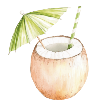 Refreshing coconut drink served with an umbrella on a sunny day perfect for enjoying outdoors png