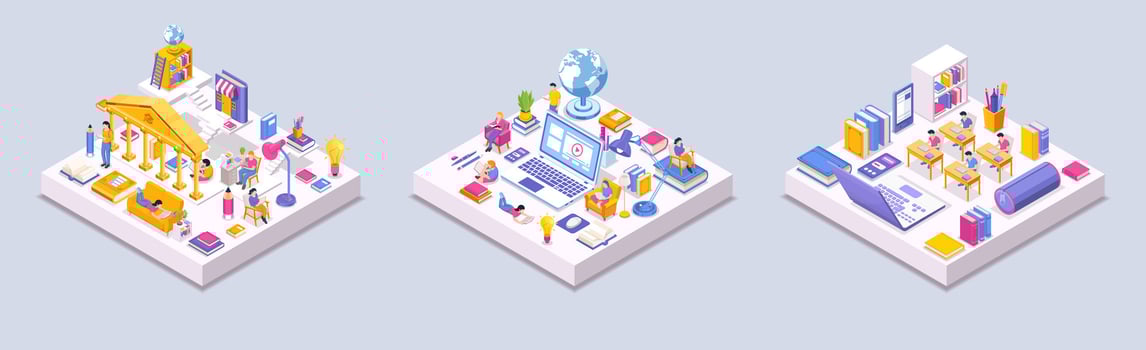 Illustrated educational spaces design vector