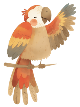 Colorful parrot with vibrant feathers perched on a branch in a cheerful pose png