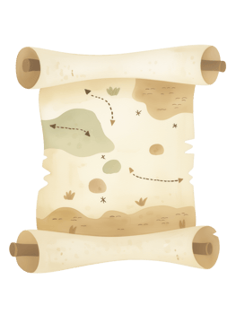 Old treasure map depicting a winding path through mountains and rivers with marked locations and navigation symbols for adventure seekers png