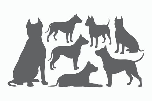 Six american staffordshire terrier silhouettes vector