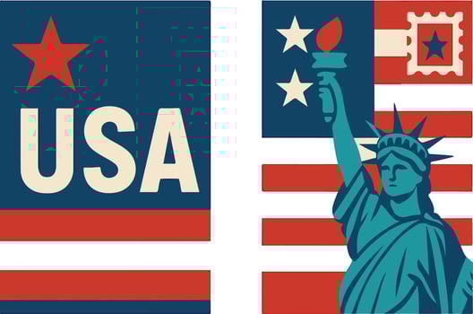Vintage USA patriotic postcards illustration vector