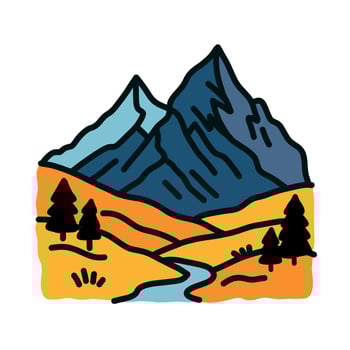 Stylized Mountain Landscape with River and Trees Illustration vector