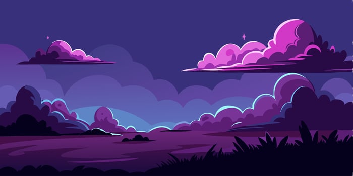 Purple Night Sky Landscape Cartoon Clouds over Field vector